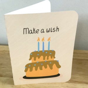 Carte d'anniversaire Faire un vœu , Imprimée , Vierge à l'intérieur , Bougies , Gâteau , Soufflage , Fête , Glaçage , Glaçage