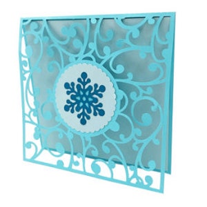 Carte s'épanouir en flocon de neige , Vierge à l'intérieur , Vacances , Hiver , Froid , Bleu , Papier découpé , Noël , Amis , Famille