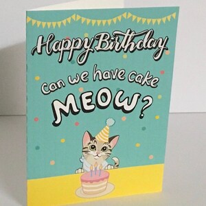 Carte de chat joyeux anniversaire, vierge à l’intérieur, chaton, enfants, adolescents, adultes, amusant, fête, ballons, gâteau