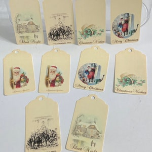 vintage Christmas Tags , Imprimé , Père Noël , Neige , Hiver , Arbre , Vacances , Joyeux , Festif , Rétro