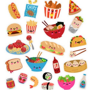 Stickers culinaires kawaii, enfants, adultes, ados, tenue dans un journal, rappels, amusement, agenda, récompenses, échange, travaux manuels
