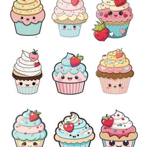 Stickers petits gâteaux kawaii pour la Saint-Valentin, Enfants, Adultes, Cœurs, Glaçage, Bonbons, Gâteau, bonbons, Sprinkles