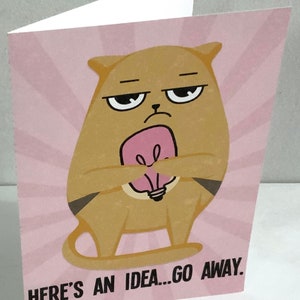 Mean Cat Card , Imprimé , Vierge à l’intérieur , Ampoule , Go Away , Mad , Blague