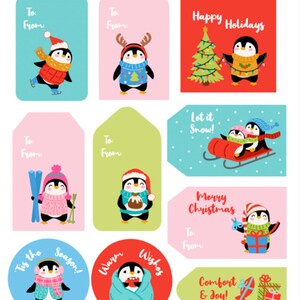 Penguin Tags , Vacances , Noël , Cadeaux , Enfants, Adultes , Famille , Amis , Neige , Hiver , Ski , Luge , Skate
