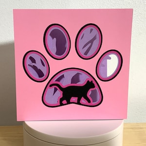 Cartes superposées Kitty Cat Paw, Vierge à l'intérieur, Rose, Violet, Noir, Silhouette, Fantaisie, Parfait, Meow