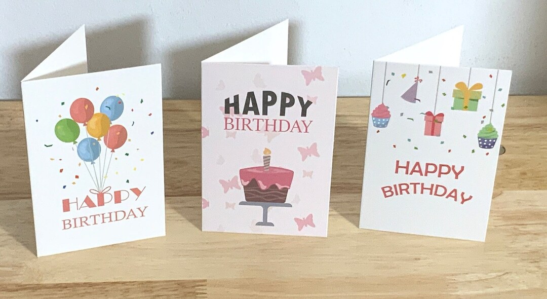 Happy Birthday Note Cards , Blank Inside , Balloons , Confetti , Cake ...