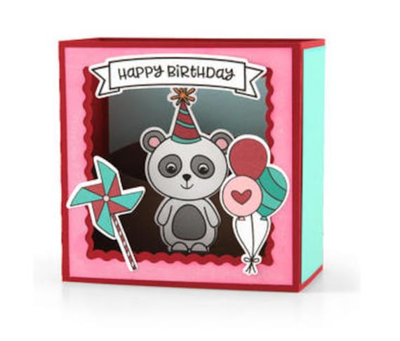 Joyeux Anniversaire Carte 3d Pop Up Panda Ballons Moulin A Etsy