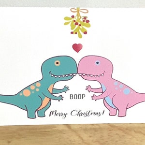Carte de Noël T-Rex dinosaure , Cœur , Amour , sauvage , Houx , Gui , Vacances , Boop , Joyeux , Joie , Mignon
