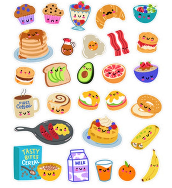 Kawaii Breakfast Stickers , Kids , Reminders , Food , Bacon , Journals ,  Scrapbooking , Coffee , Crafts