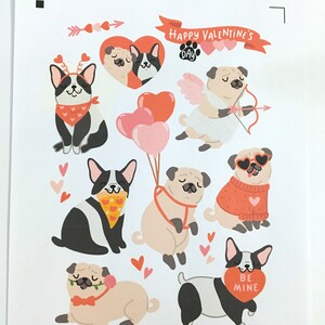 Chien Saint Valentin autocollants , enfants , adultes , planificateur , amour , doux , animal de compagnie , amour , Scrapbooking , Pizza , ballons , coeurs