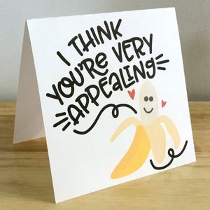 Carte de Saint-Valentin banane, vierge à l’intérieur, imprimée, amour, cœurs, attrayante, aimante, mignonne, conjoint, amant