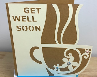 Get Well Soon Card , Tea , Coffee , Hot , Flowers , Better , Ill , Hospital , Operation , Cup , Friend , Family