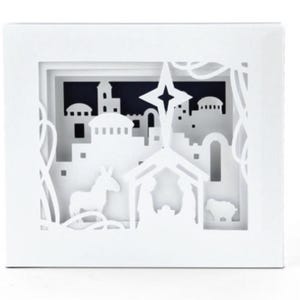 Bethlehem Nativity Shadow Box Card , Blank inside , 3D , Town , Holiday , Religious , Baby , Jesus , God , Star , Papercut