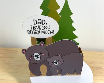 Fathers Day Bear Card , Printed , Cub , Forest , Wild , Love , Family , Cuddly , Sweet
