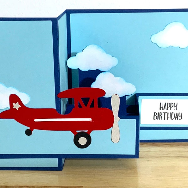 Happy Birthday Airplane Pop up Card , Sky , Clouds , Blue , Red , Kids , Teens , Adults , Pilot , Flying