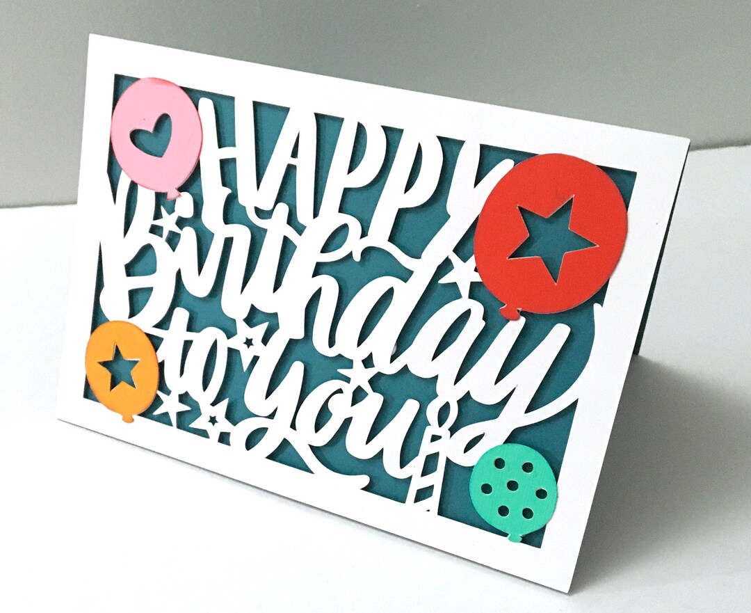 Happy Birthday Card Blank Inside Balloons Star Heart Etsy