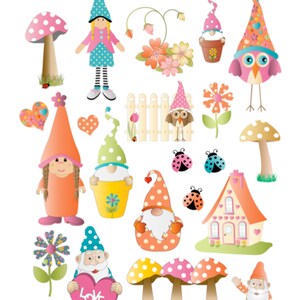 Stickers gnomes , Agenda , Scrapbooking , Livres , Artisanat , Cadeau , Jardin , Oiseau , Champignon , Fleur