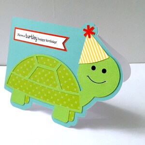 Carte d'anniversaire tortue , intérieur vierge , Enfants , Garçons , Filles , Amis , Fête , Chapeau , Animal , Pois