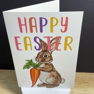 Carte Joyeuses Pâques, lièvre, lapin, carotte, houblon, vacances, enfants, adultes, adolescents, famille, amis
