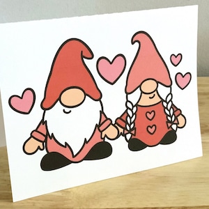 Gnome Valentine Card , Vierge à l’intérieur , Imprimé , Coeurs , Amour , Conjoint , Partenaire , Romance