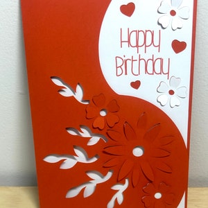 Carte orange joyeux anniversaire , Pop out , Fleur , Jardin , Nature , Cœurs , Doux , Beau