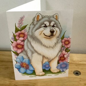 Carte de chien Malamute d’Alaska , Vierge à l’intérieur , Imprimé , Fleurs , Moelleux , Bisous , Animal de compagnie , Animal