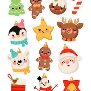 Stickers décoration de Noël, bonhomme en pain d'épice, chaussettes de Noël, bonhomme de neige, père Noël, étoile, pingouin