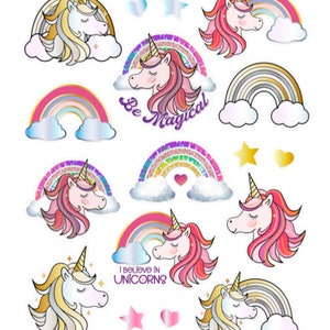 Stickers licornes magiques, paillettes, arcs-en-ciel, cheval, corne, nuages, enfants, filles, agenda, récompenses, cadeaux