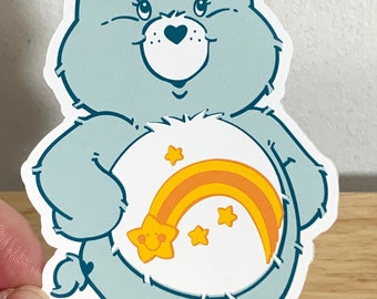 Large CareBear Vinyl Sticker , Wish Bear  , Star , Heart Love , Care , Blue , Cuddles , Gift