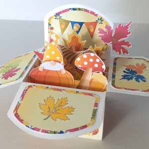 Fall Gnome Pop Up Card , 3D , Thanksgiving , Récolte , Citrouille , Jardin , Feuilles , Automne