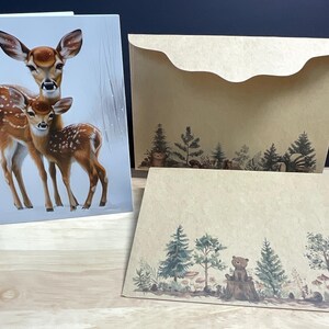 Carte Mamma Deer and Fawn, sauvage, doux, beau, bois, cadeau, famille, amis