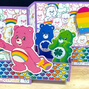 Carte pop-up Care Bear , Cœur , Coloré , Peinture , Arc-en-ciel , Encouragement , Bonne chance , Grincheux , Enfants