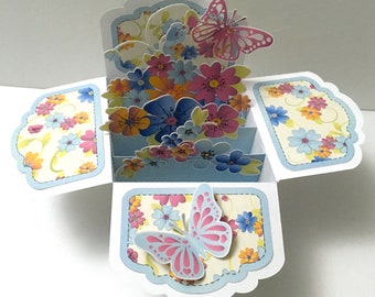 Blue Garden Pop Up Printed Card , Butterfly , Flowers , Spring , Summer , Nature , Fresh , Lovely , Papercut