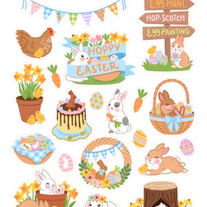 Stickers houblonnés de Pâques , Enfants , Adultes , Ados , Agenda , Récompenses , Loisirs créatifs , Scrapbooking , Chocolat , Gâteau , Lapin , Lapin , Cadeau
