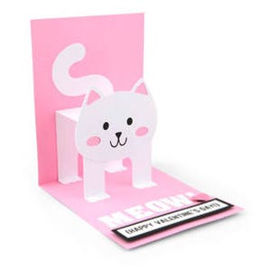 Carte d'anniversaire pop-up avec chat, Papercut, Amour, Chaton, 3D, Enfants, Adultes, Adolescents, Saint-Valentin, Rose