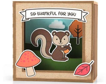 Thanksgiving / Fall Pop Up Card , Squirrel , Friend , PaperCut , Mushroom, Autumn , Leaves