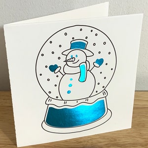 Carte boule à neige de Noël, bonhomme de neige, neige, hiver, shake, festif, acclamation, joie, joyeux