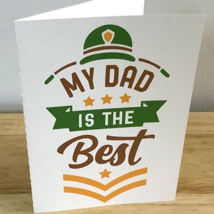 Carte My Dad is the Best , Vierge à l'intérieur , Imprimé , Armée , Étoiles , Rayures , Cadeau , Manquant , Amour , Câlin
