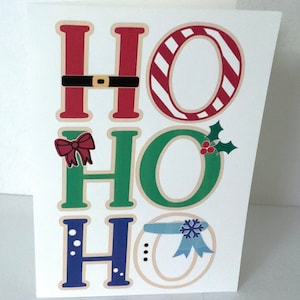 Carte de Noël Ho Ho Ho , Vierge à l'intérieur , Imprimé , Neige , Hiver , Père Noël , Cadeau , Tradition , Vacances