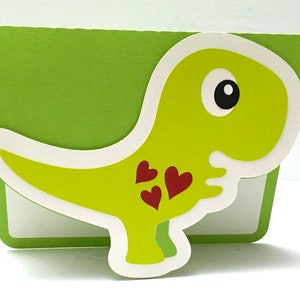 Carte d'amour T-Rex dinosaure , Vierge à l'intérieur , Saint-Valentin , Enfants , Famille , Amis , Coeurs , Hachures , Papier découpé