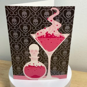 Carte gothique philtre d'amour, Saint-Valentin, boisson, Rose, Toxique, Conjoint, Ami, Têtes de mort