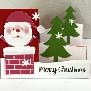 Carte Père Noël dans une cheminée , Arbres , Pin , Épinette , Fourrure , À feuilles persistantes , Neige , Flocons de neige , Maison , Enfants