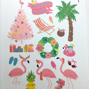 Stickers Noël en juillet , Vacances , Flamant rose , Sauvage , Joie , Festif , Créations manuelles , Scrapbooking , Arbre , Fleur , Cadeau