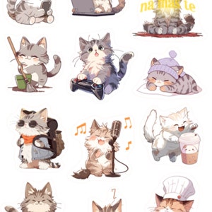 Autocollants mignons de chat Kitty , Tous les jours , Planificateur , Journal , Enfants , Adultes , Adolescents , Chef , Jeu , Musique , Furry