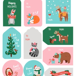 Woodland Tags , Noël , Cadeaux , Vacances , Animaux , Raton laveur , Cerf , Arbre , Ours , Festif
