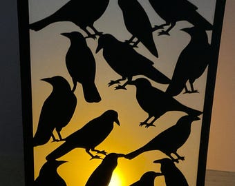 Crow Card , LED , Birds , Decor ,  Halloween , Autumn , Black,Lantern