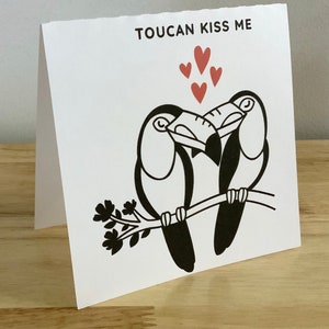 Carte de Saint-Valentin Toucan , Imprimée , Vierge à l'intérieur , Oiseaux , Tropical , Amour , Coeurs , Mouche , Partenaire , Conjoint