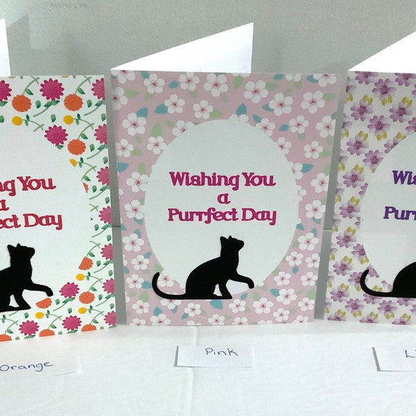 Perfect Day Pop Up Cat Card , Blank inside , Flowers , Kitten , Kitty , Pet , Family , Friends , Papercut , Love