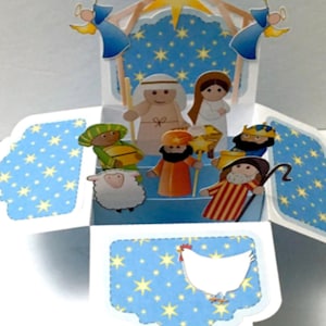 Carte de Noël pop-up de la Nativité , Vierge à l'intérieur , Bébé , Vacances , Célébration , Animaux , Amis , Famille , Cadeau