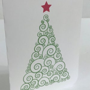 Carte de sapin de Noël , Intérieur vierge , Vacances , Étoile , Vert , Rouge , Souhait , Joie , Tradition